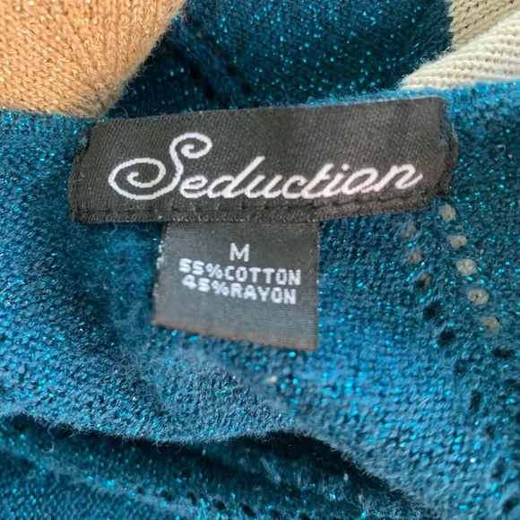 Y2K Metallic sparkle cotton knit bat wing sleeve S - Picture 14 of 14